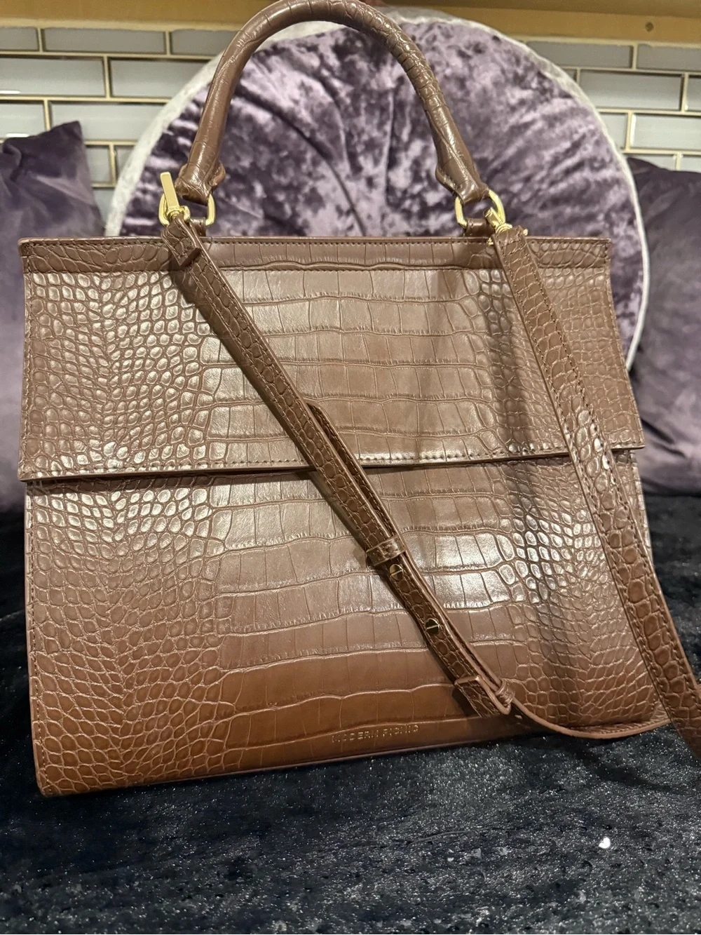 Modern Picnic Croc-Embossed Top-Handle Satchel-Espresso Brown-The Large Luncher
